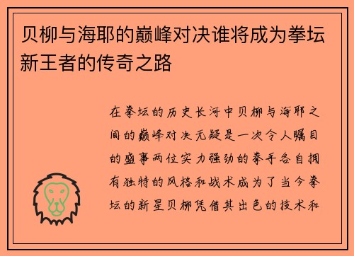 贝柳与海耶的巅峰对决谁将成为拳坛新王者的传奇之路