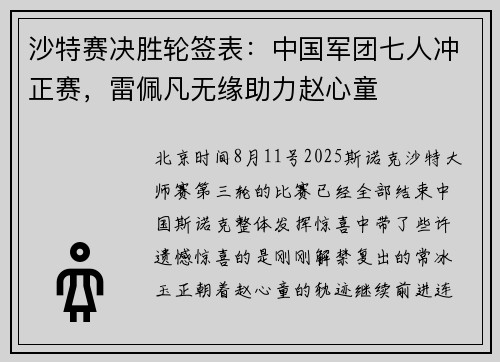 沙特赛决胜轮签表:中国军团七人冲正赛,雷佩凡无缘助力赵心童 沙特赛决胜轮签表:中国军团七人冲正赛,雷佩凡无缘助力赵心童